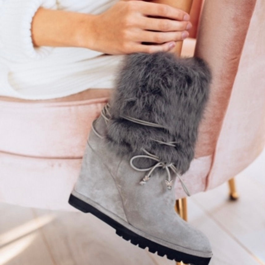 St Moritz Grey Suede Fur Boot