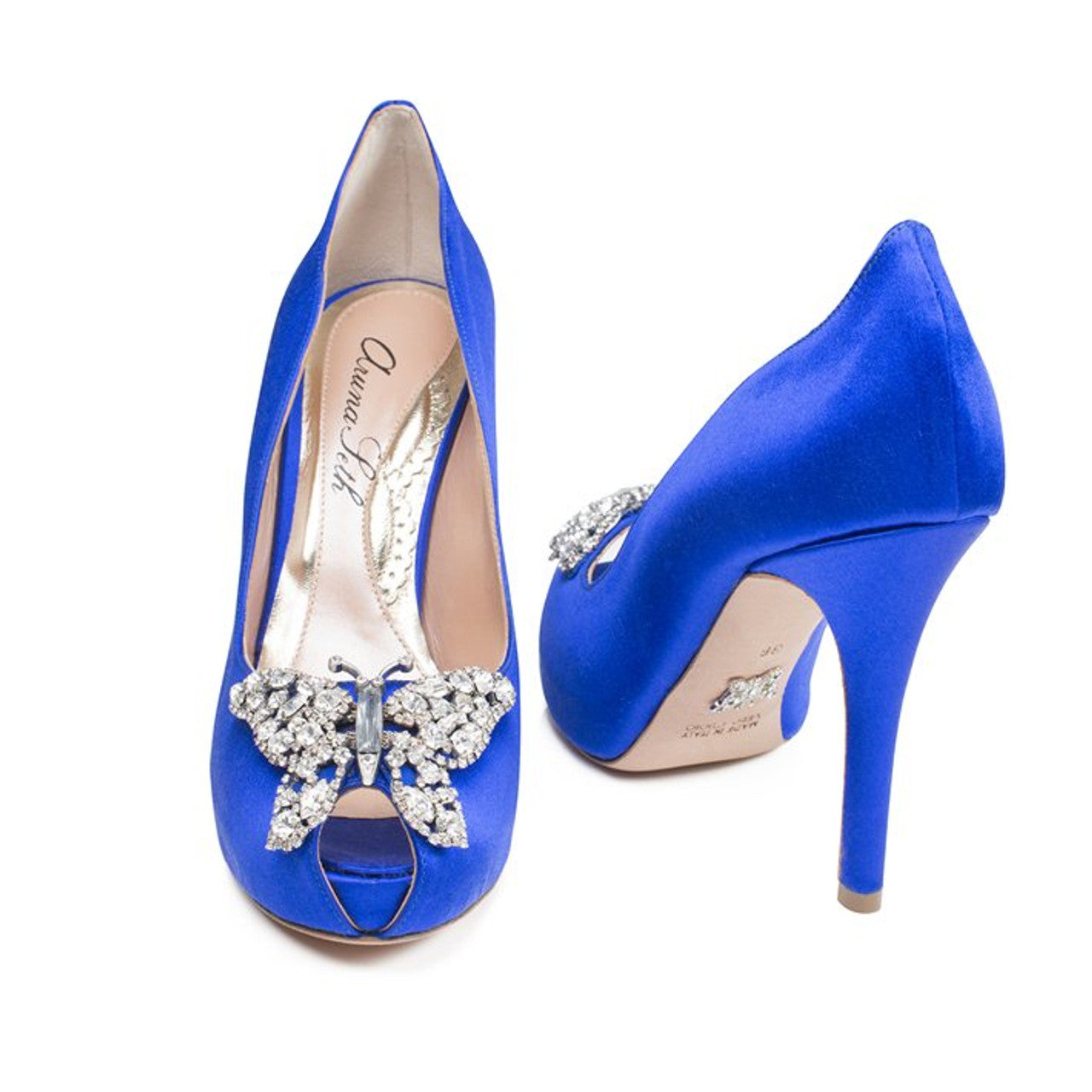 Evi Open Toe Butterfly Heel Cobalt Blue Satin