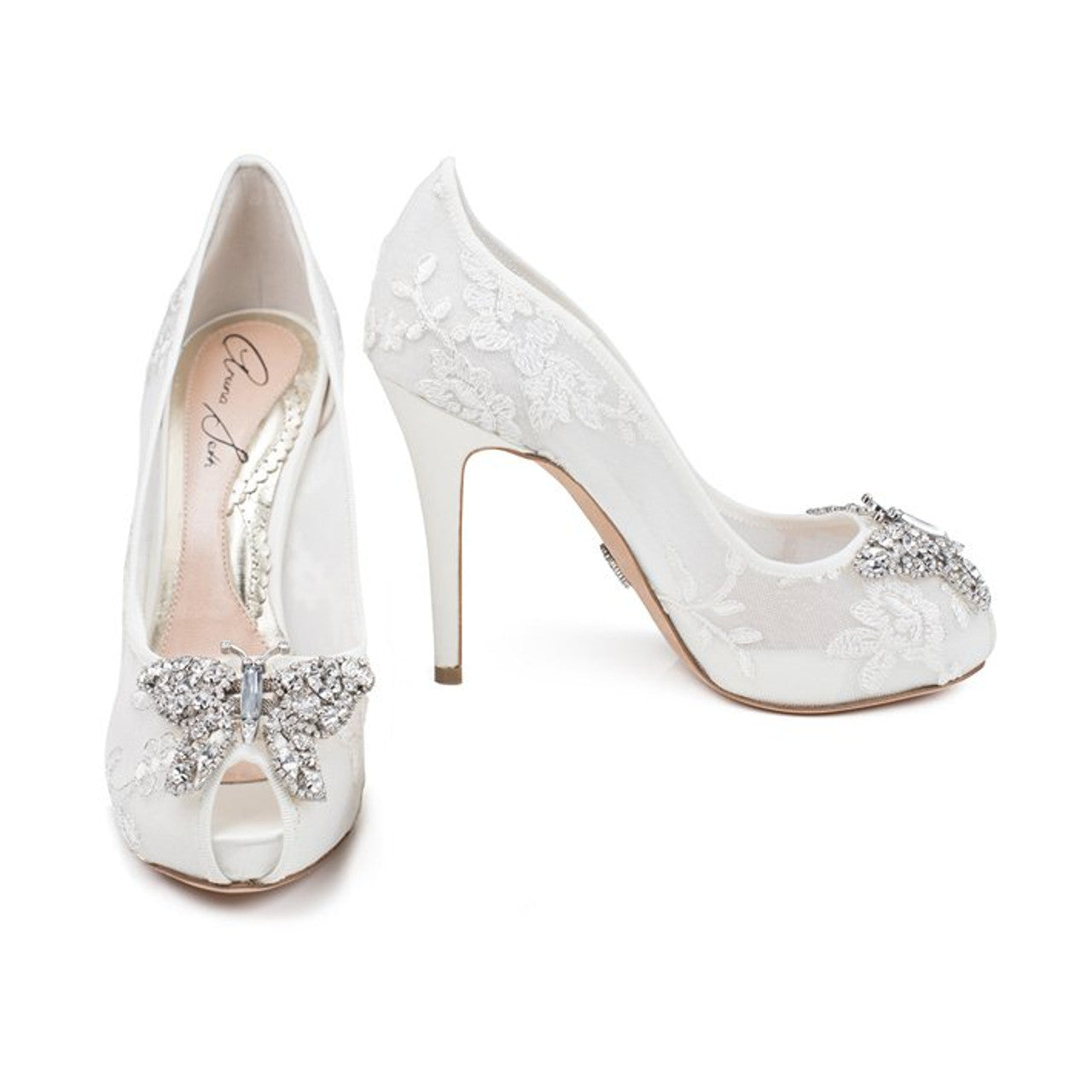 Evi Open Toe Butterfly Heel Ivory Lace