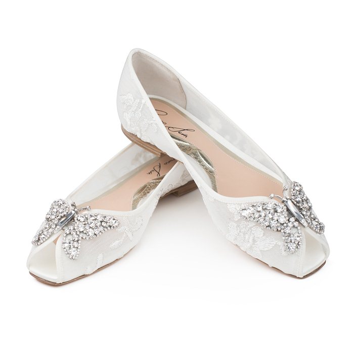 Liana Butterfly Open Toe Flats Ivory Lace