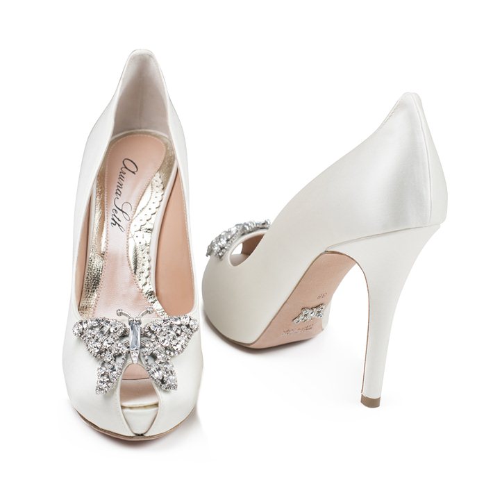 Evi Open Toe Butterfly Heel Ivory Satin