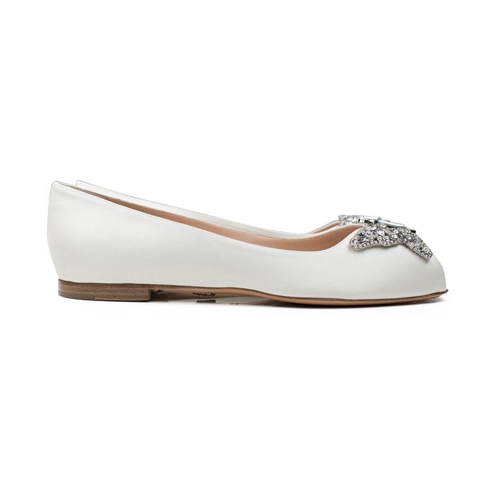 Liana Butterfly Open Toe Flats Ivory Satin