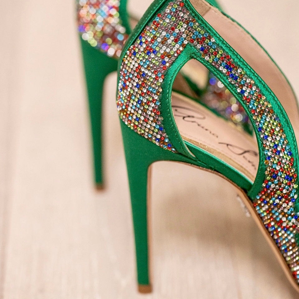 Cosmo Emerald Green Multicoloured Crystal Heels