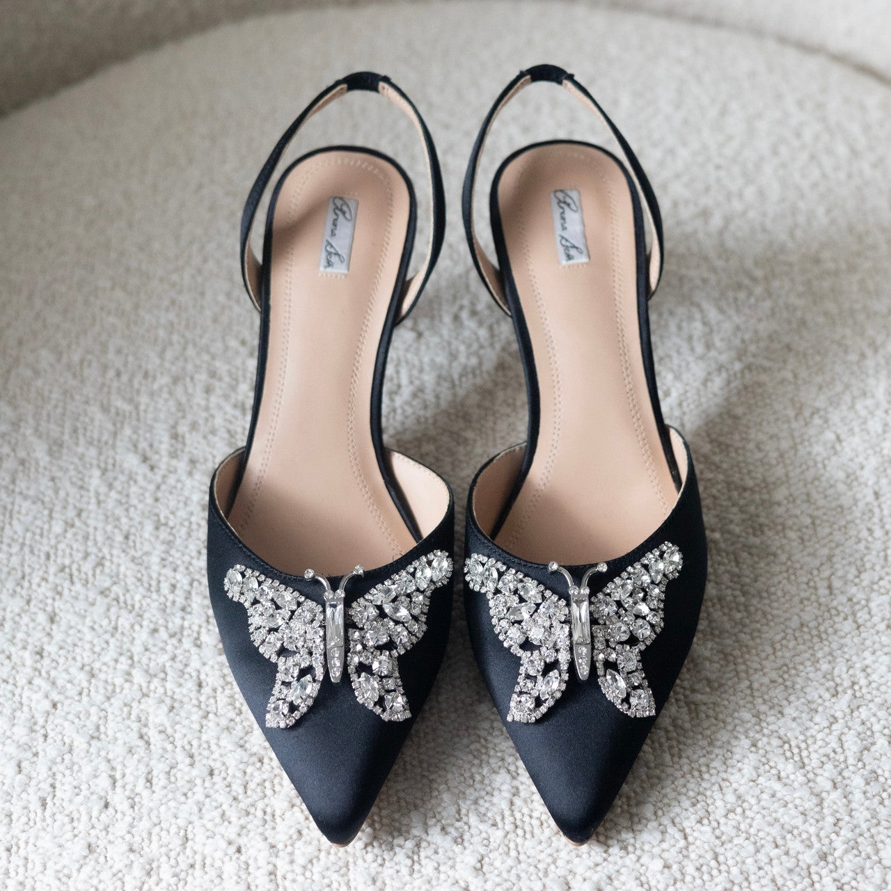 Love Butterfly Sling Back Black Heels