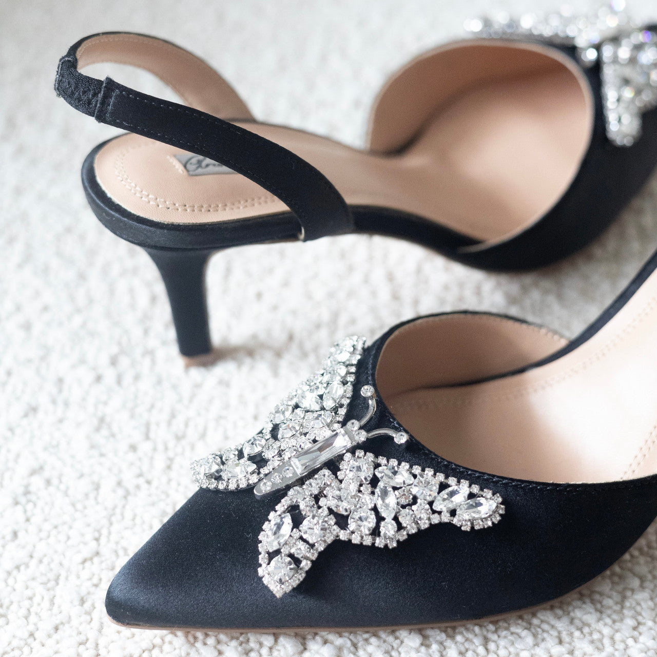 Love Butterfly Sling Back Black Heels