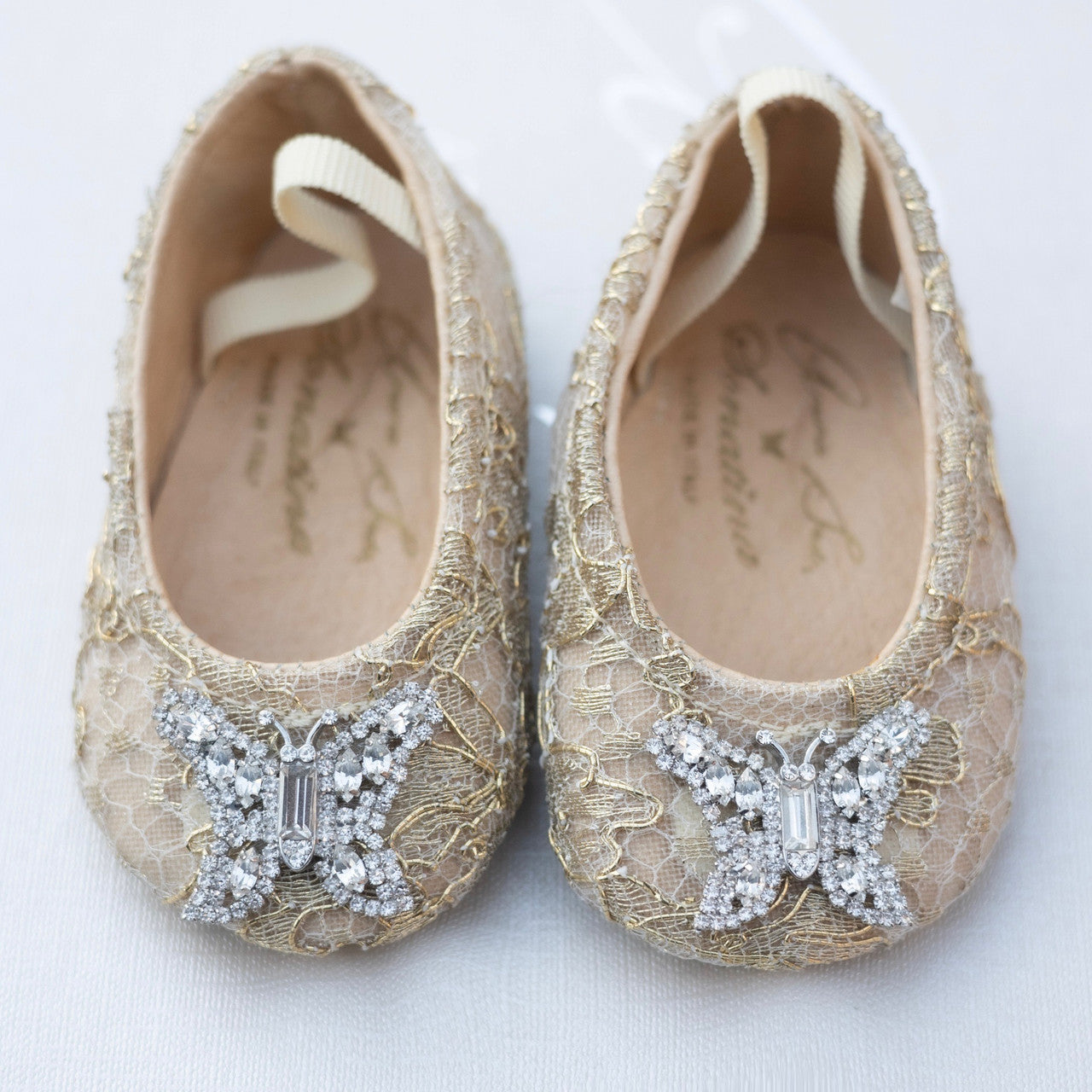 Odette Butterfly Baby Shoes | Gold Chantilly Lace