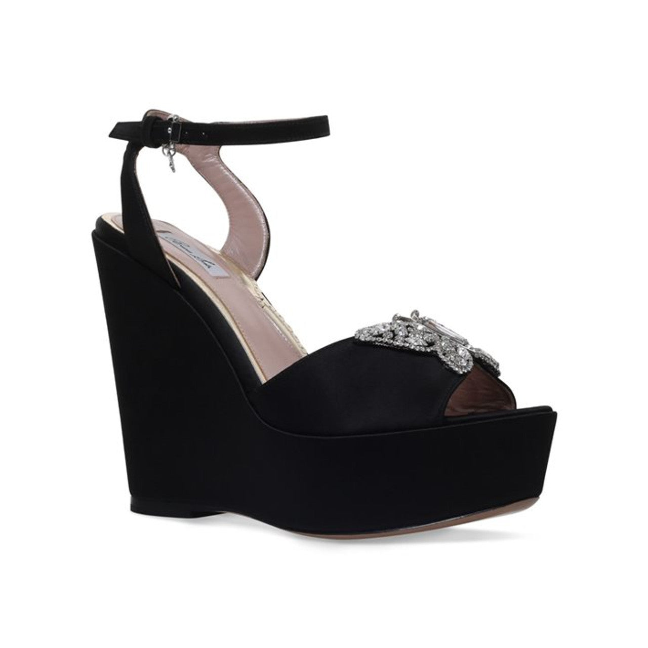 Cannes Platform Wedge Heel Black Satin