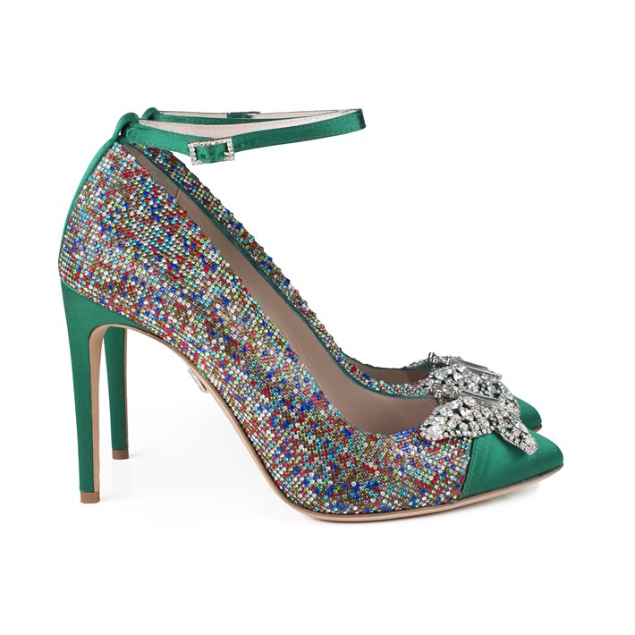 Confetti Butterfly Heels Emerald Green Satin