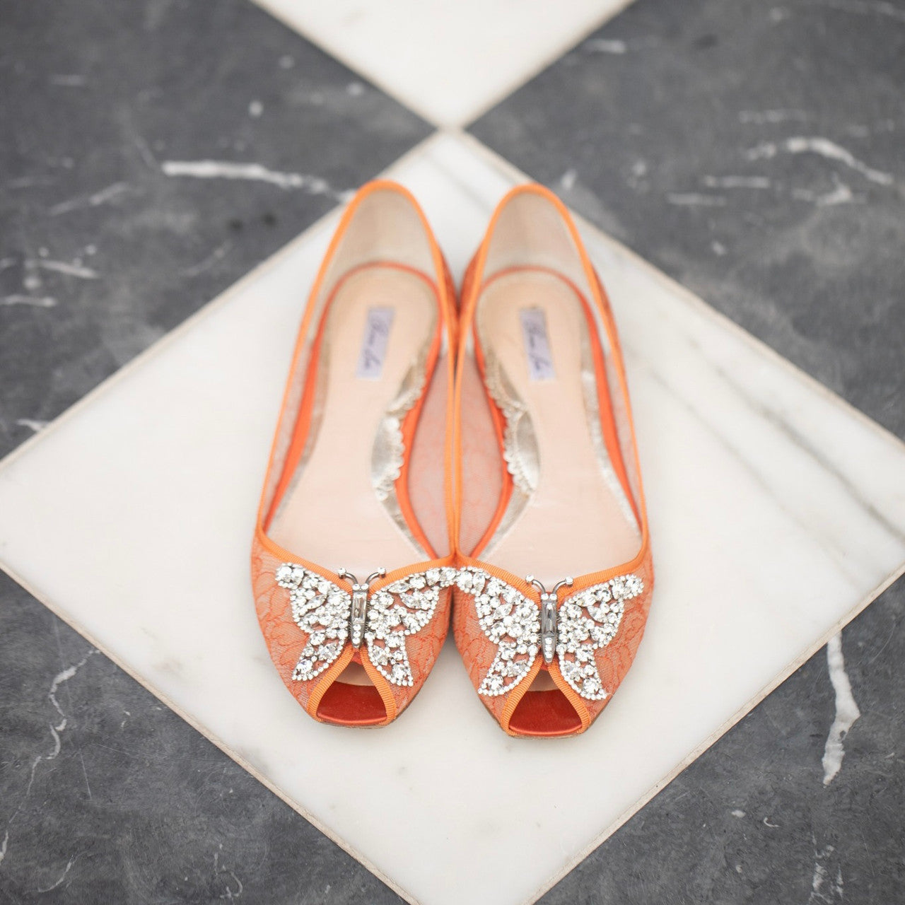 Liana Butterfly Open Toe Flats Orange Lace