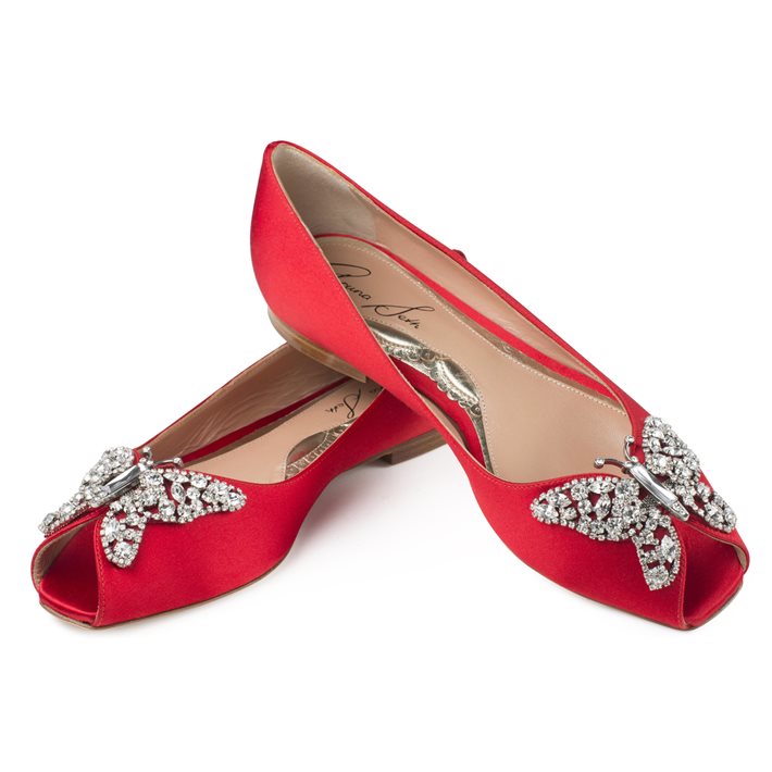 Liana Butterfly Open Toe Flats Red Satin