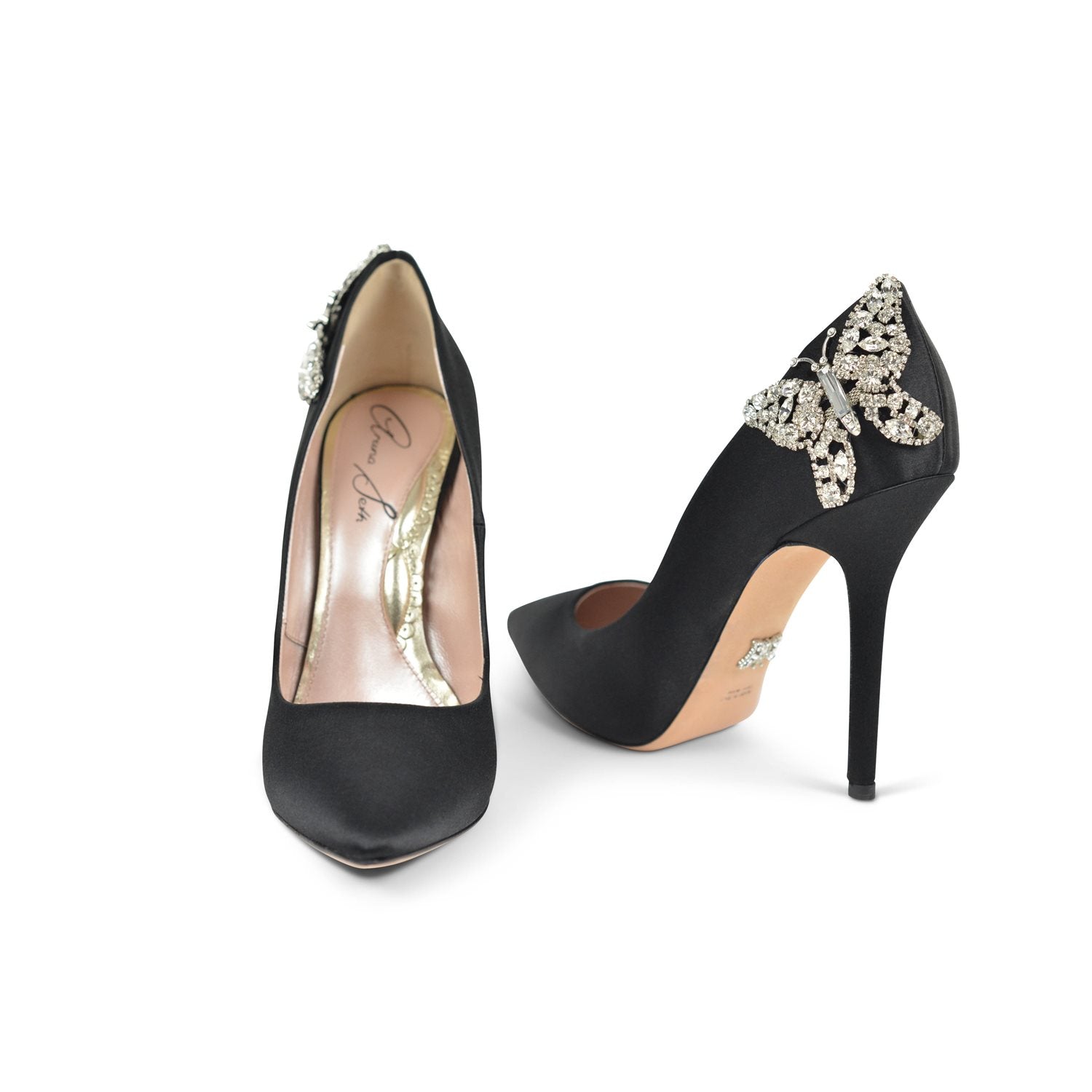 Ally Butterfly Heels Black Satin