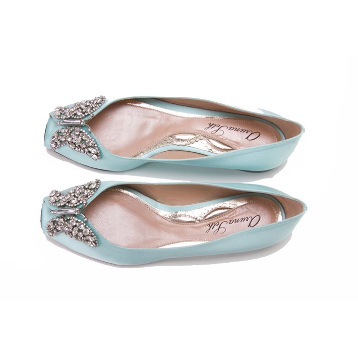 Liana Butterfly Open Toe Flats Tiffany Blue Satin