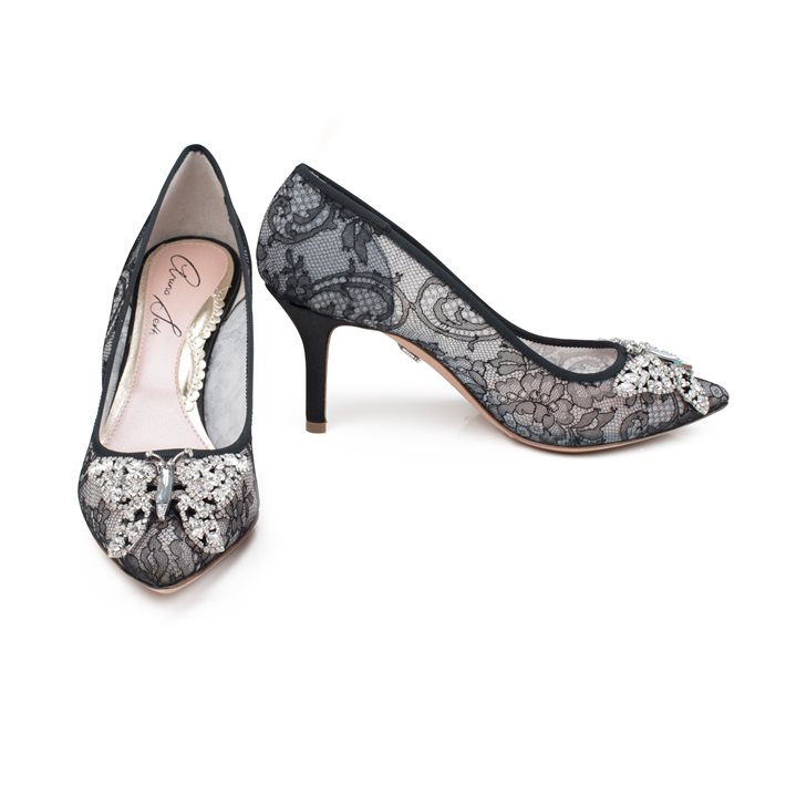 Emilia Butterfly Heels Black Lace