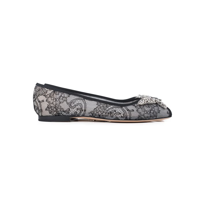 Liana Butterfly Open Toe Flats Black Lace