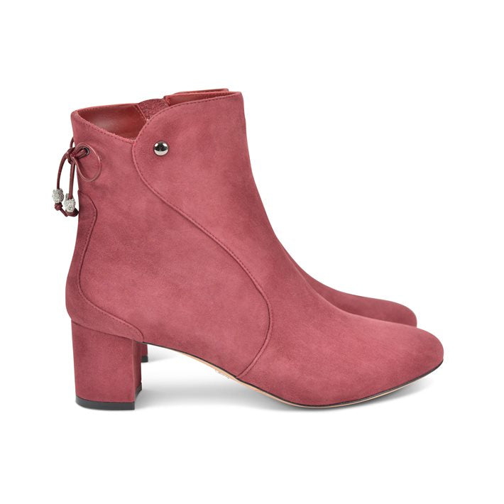 Aida Block Heel Ankle Boot Burgundy Suede