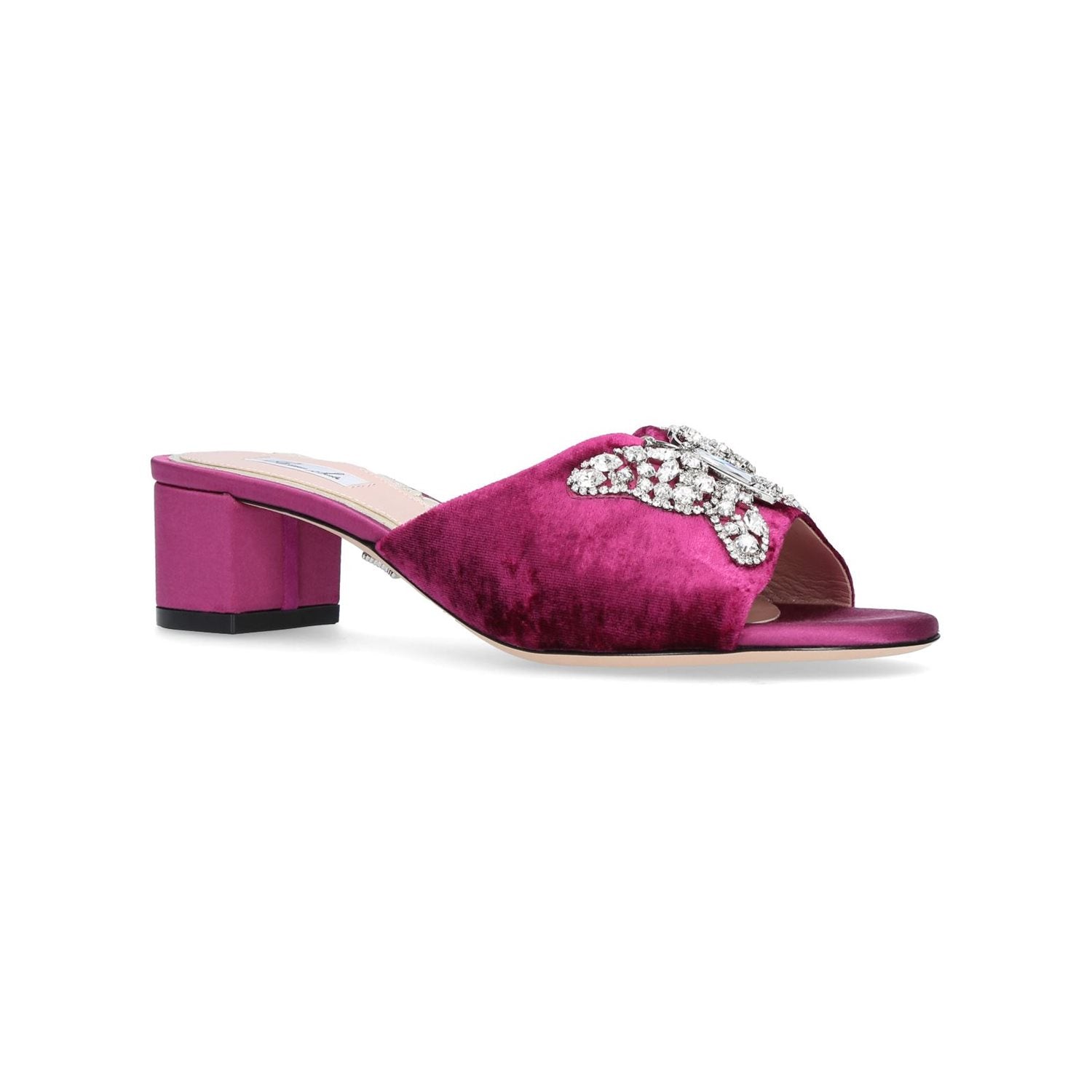 Angela Mules Block Heel Dark Pink Velvet