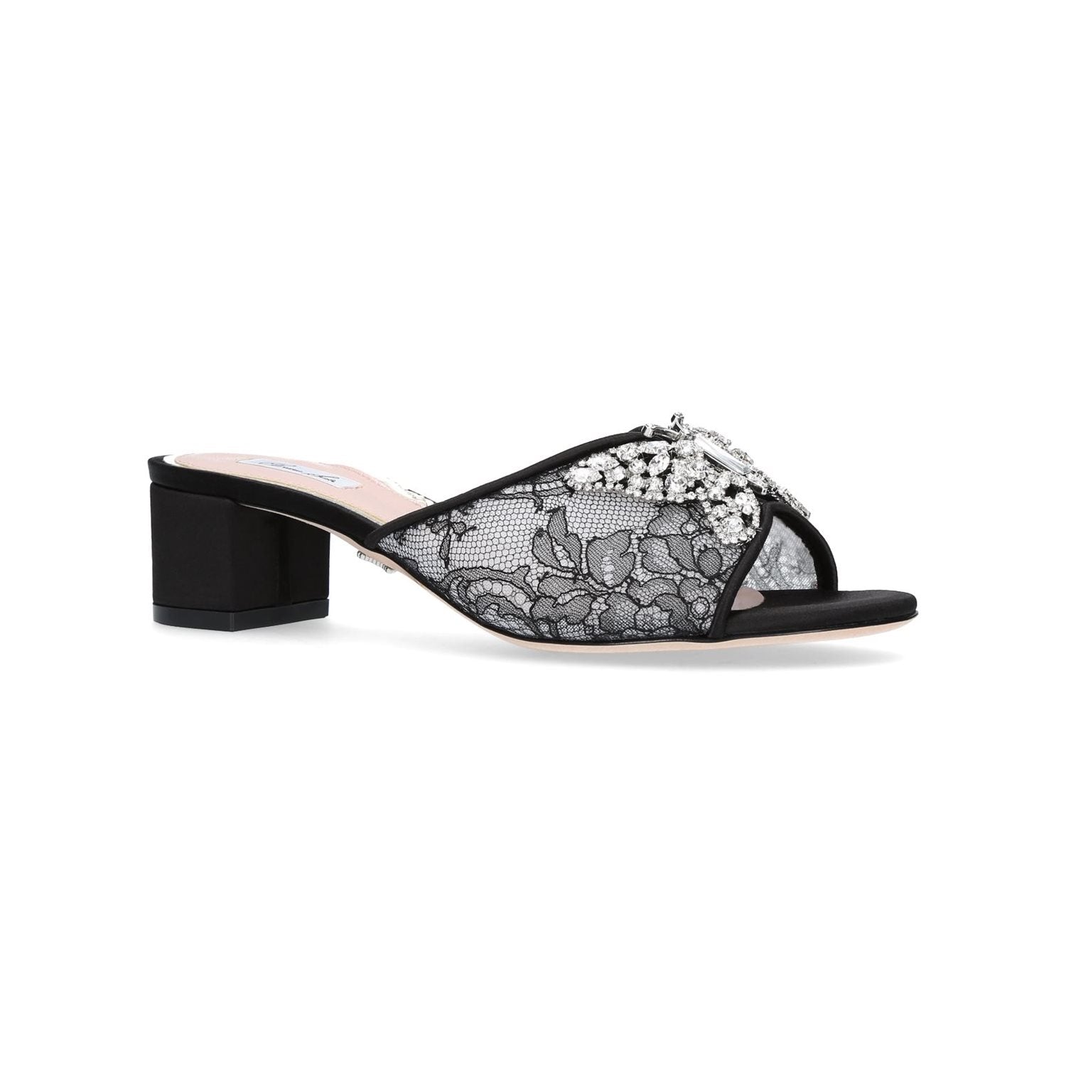 Angela Mule Block Heels Black Lace