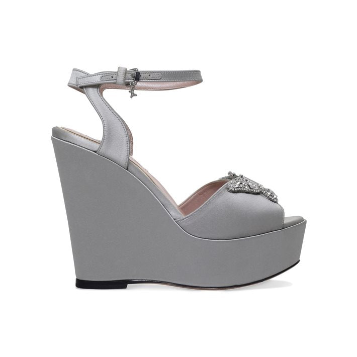 Cannes Platform Wedge Heel Silver Satin