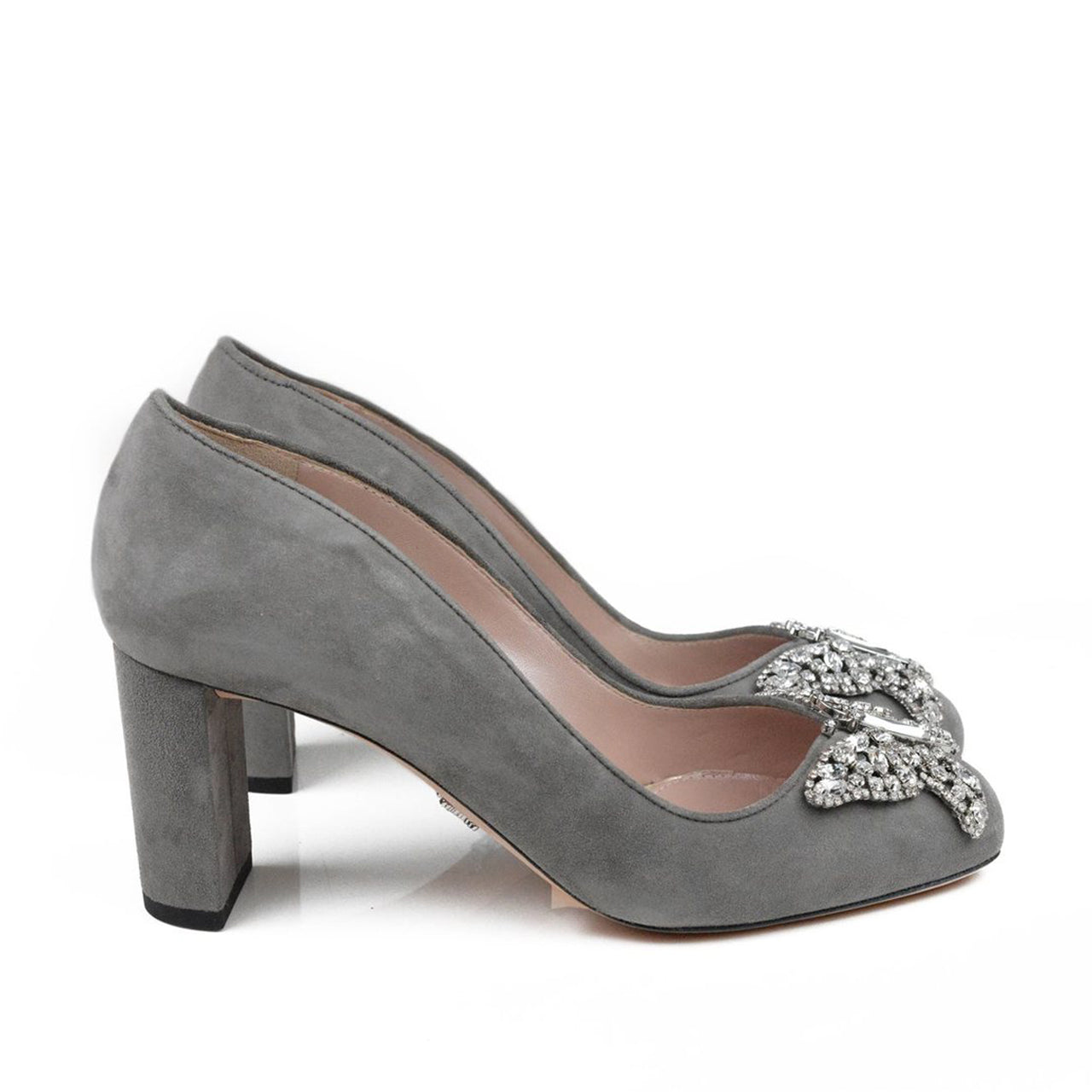 Annabel Butterfly Block Heels Grey Suede