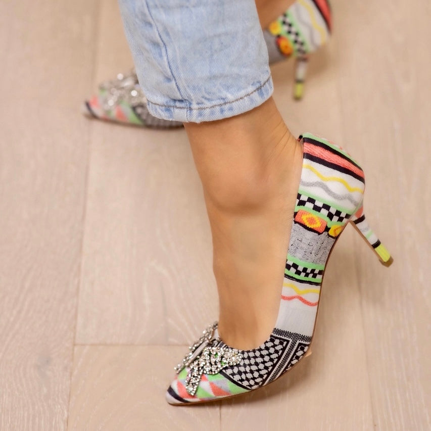 Emilia Butterfly Heel Shoes Aztec Print