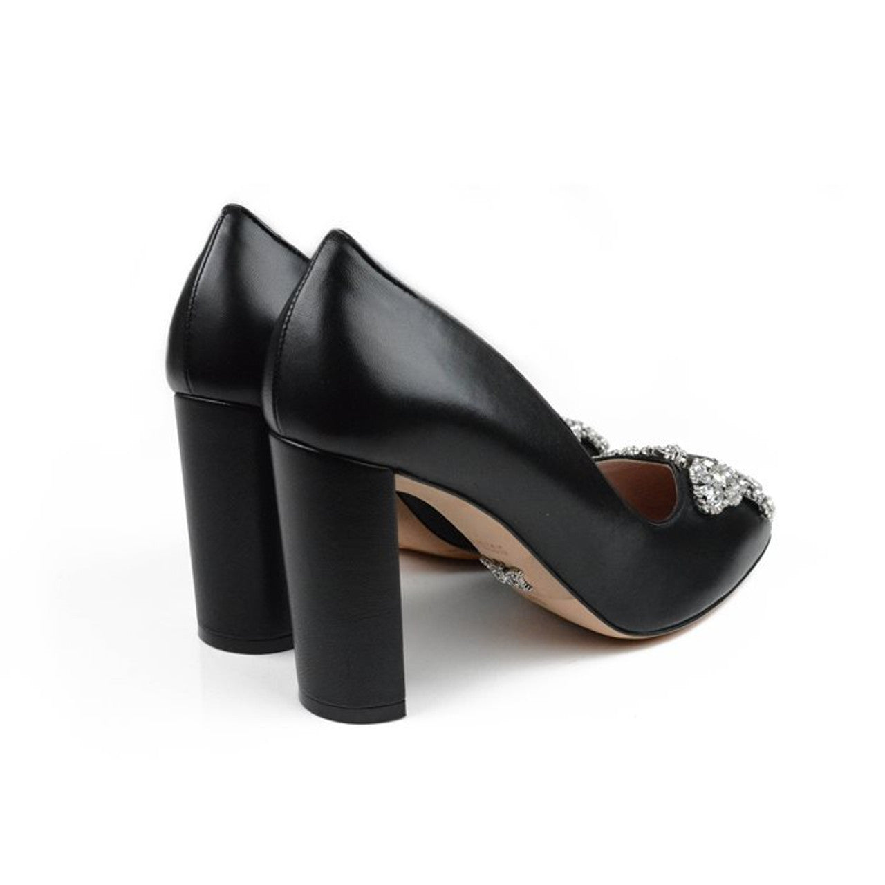 Annabel Butterfly Block Heels Black Leather