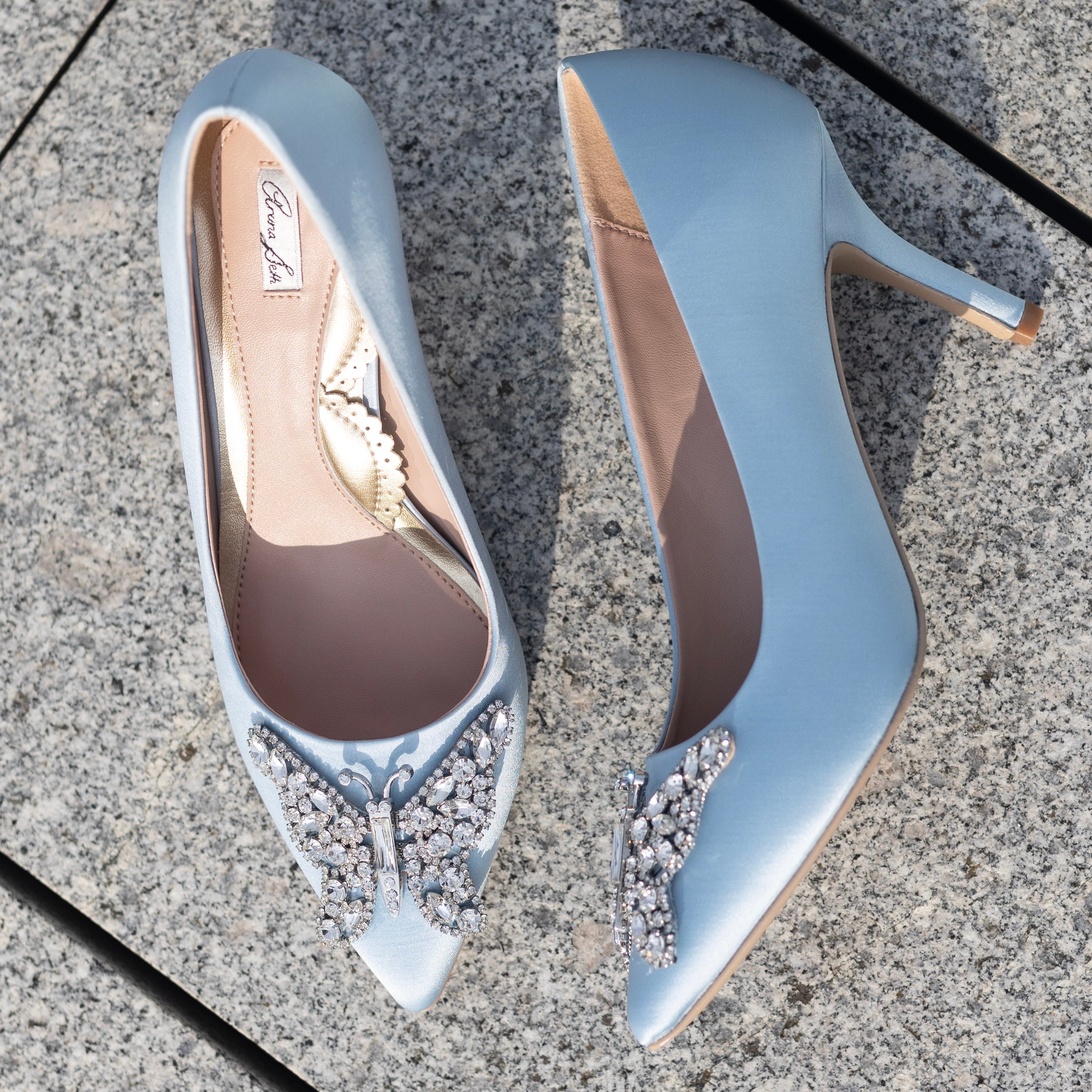 Emilia Butterfly Heels Powder Blue Satin