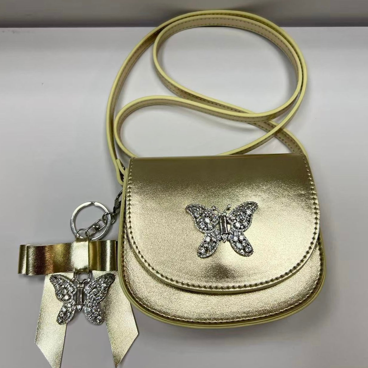Luna Mini Butterfly Gold Metallic Leather Bag