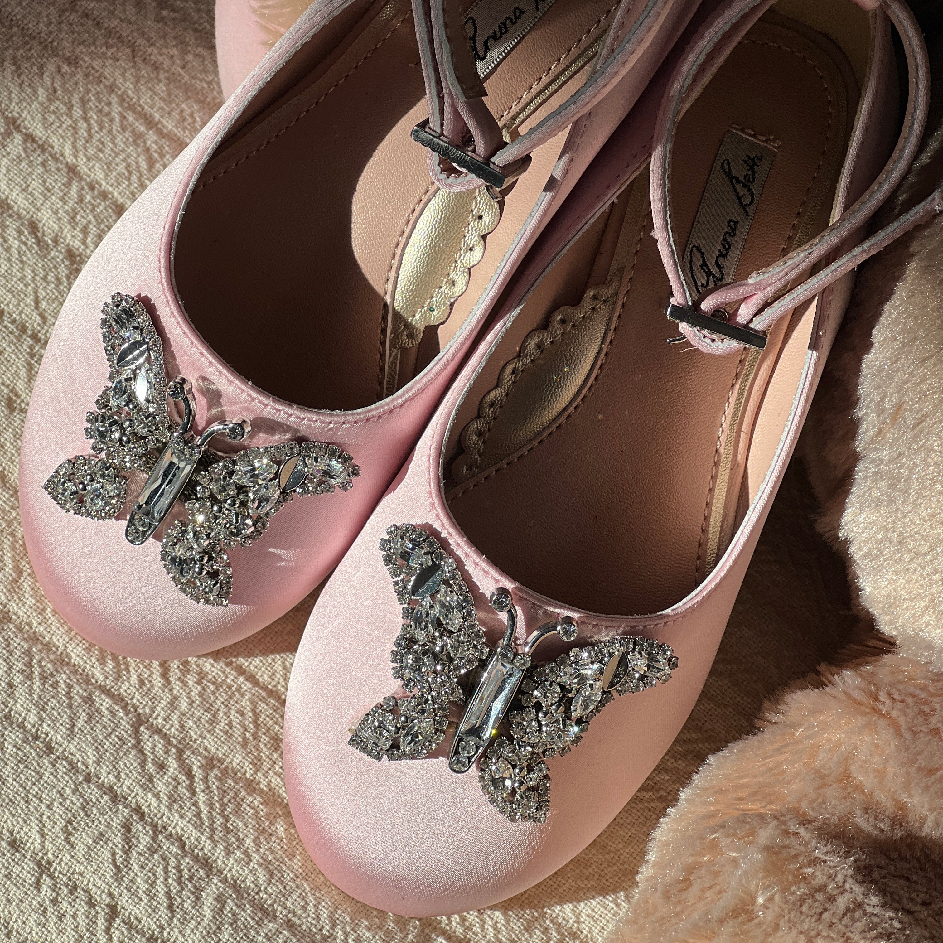 Angelina Butterfly Girls Shoes Baby Pink Satin