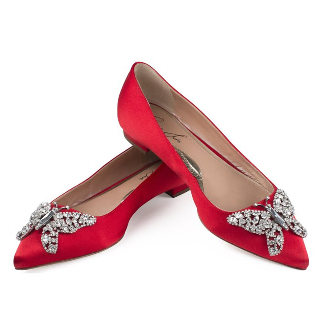 Eliana Butterfly Pointy Flats Red Satin