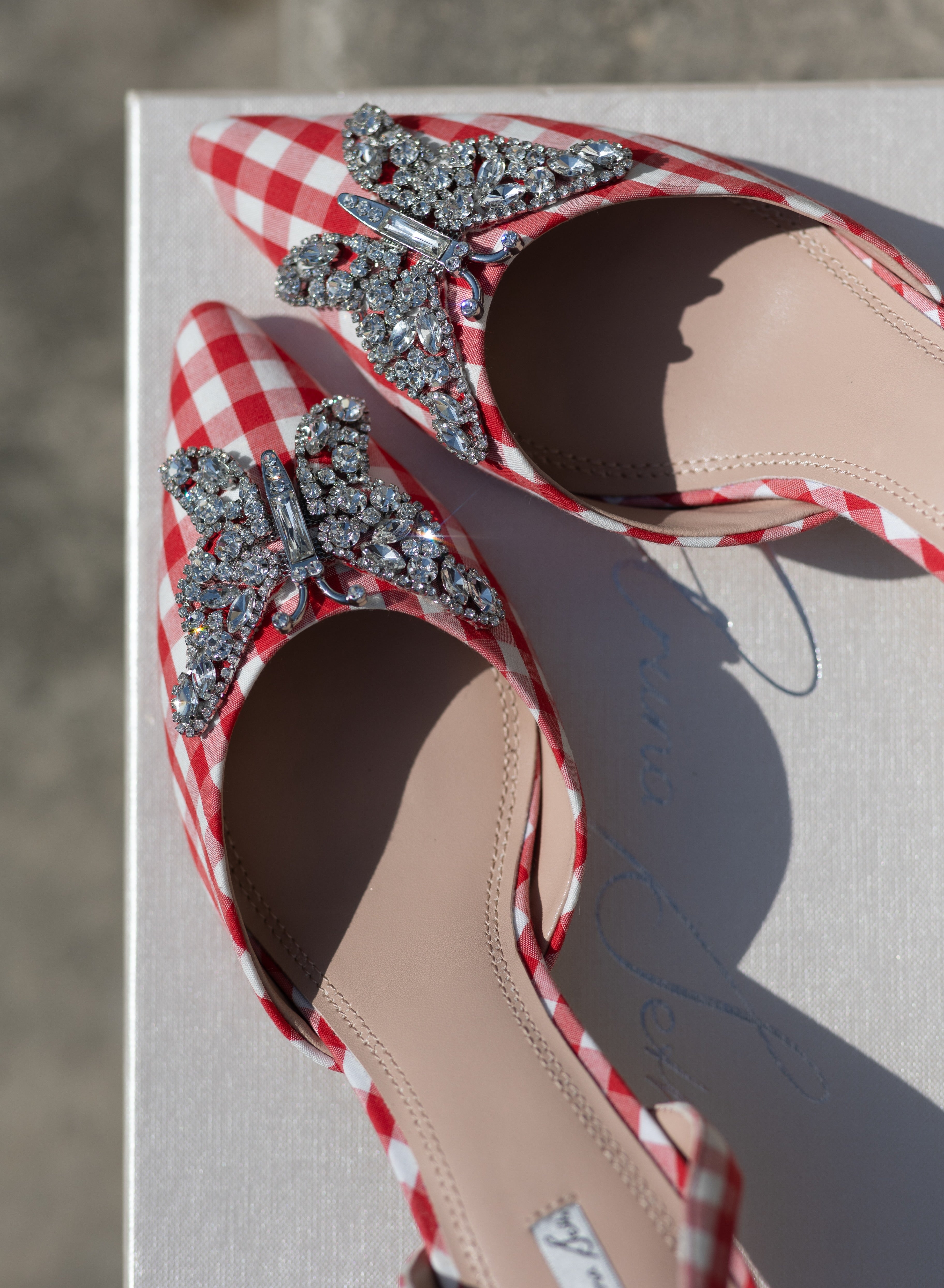 Love Butterfly Slingback Heels Red Gingham