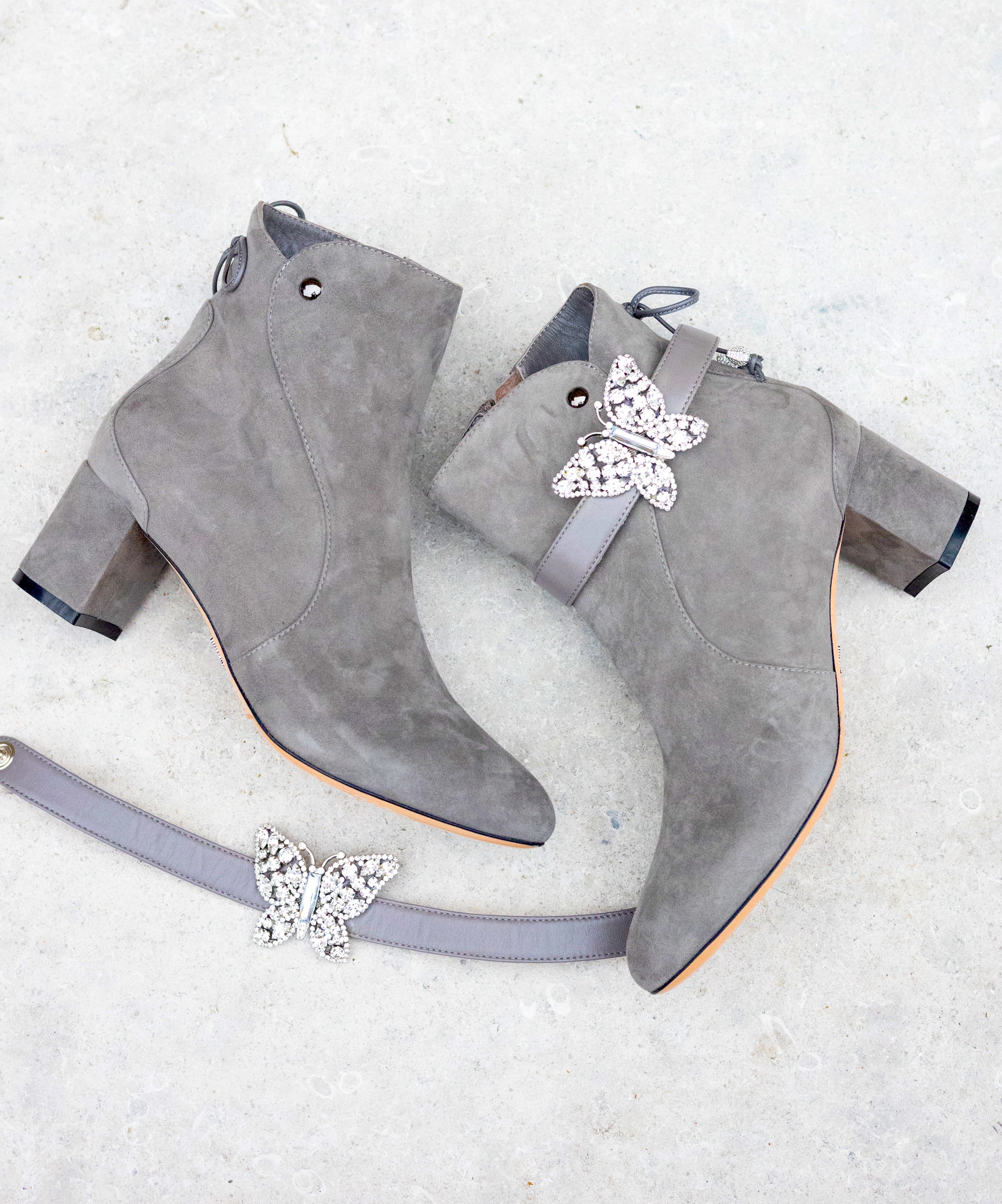 Aida Block Heel Ankle Boot Grey Suede