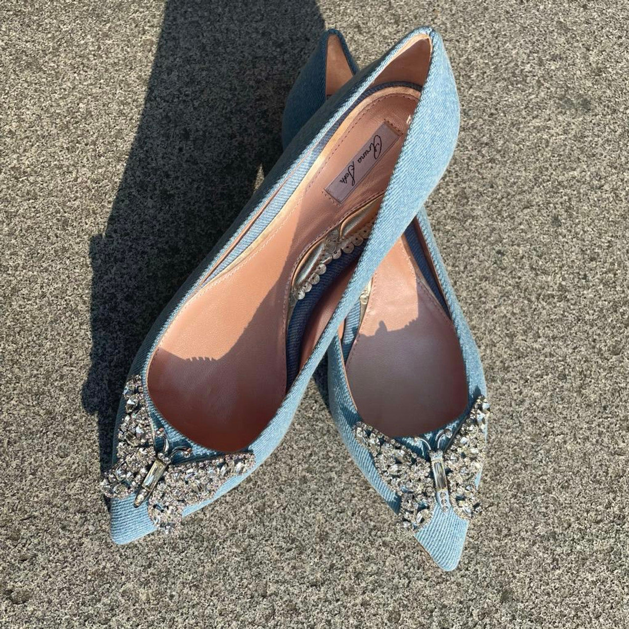 Eliana Butterfly Pointy Flats Blue Denim