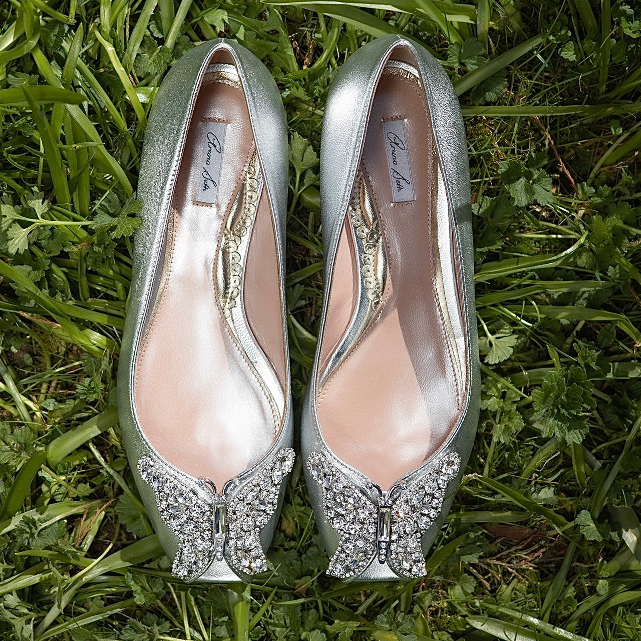 Liana Butterfly Open Toe Flats Silver Leather