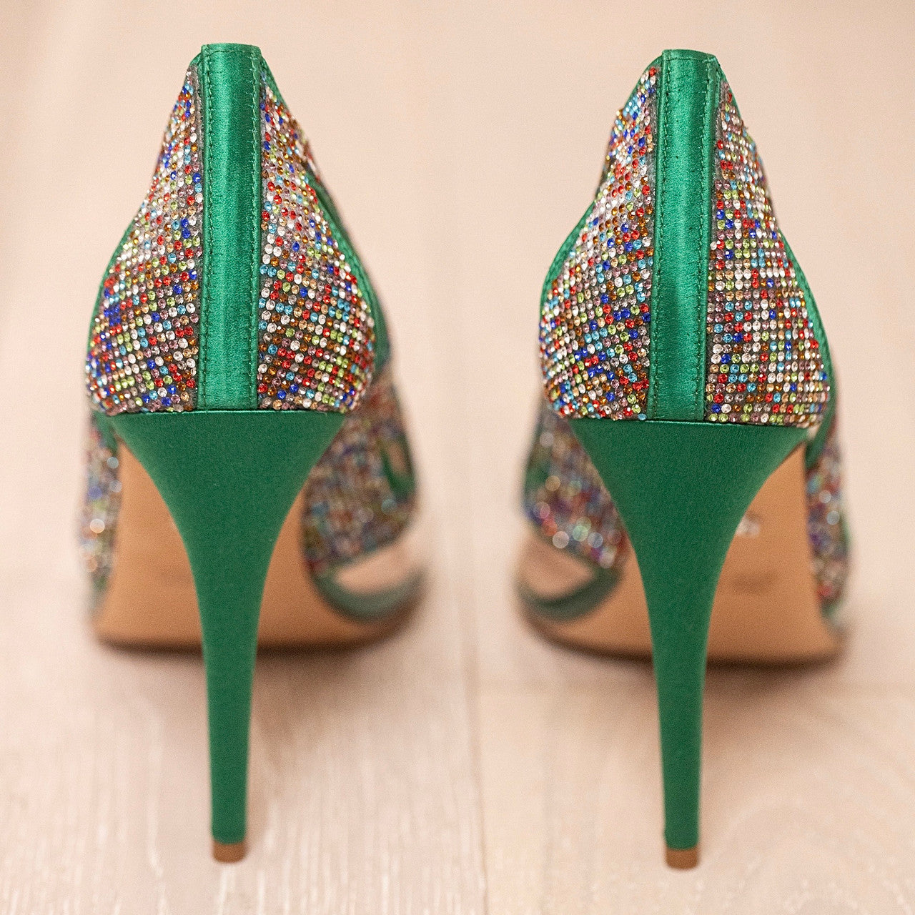 Cosmo Emerald Green Multicoloured Crystal Heels