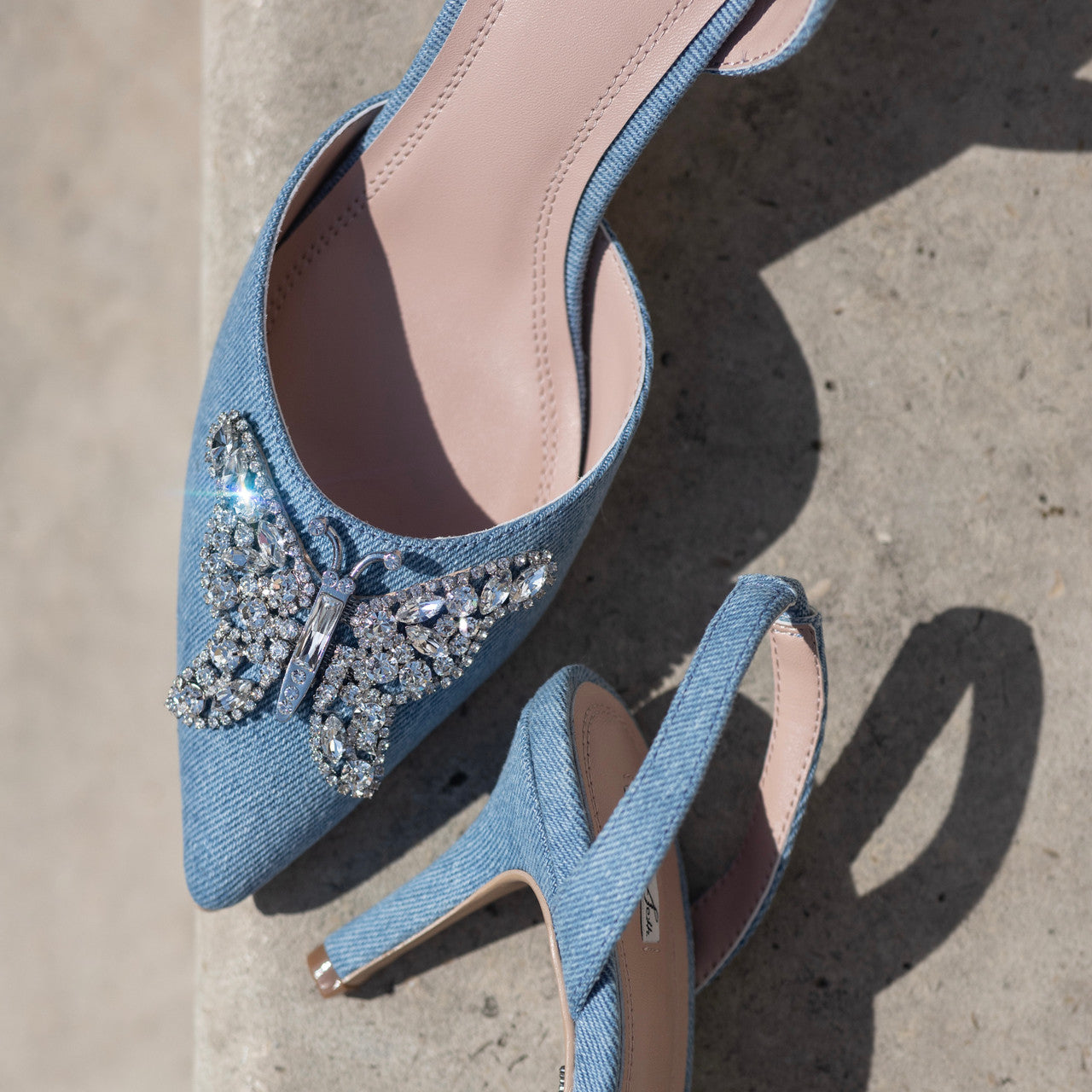 Love Butterfly Slingback Heels Denim