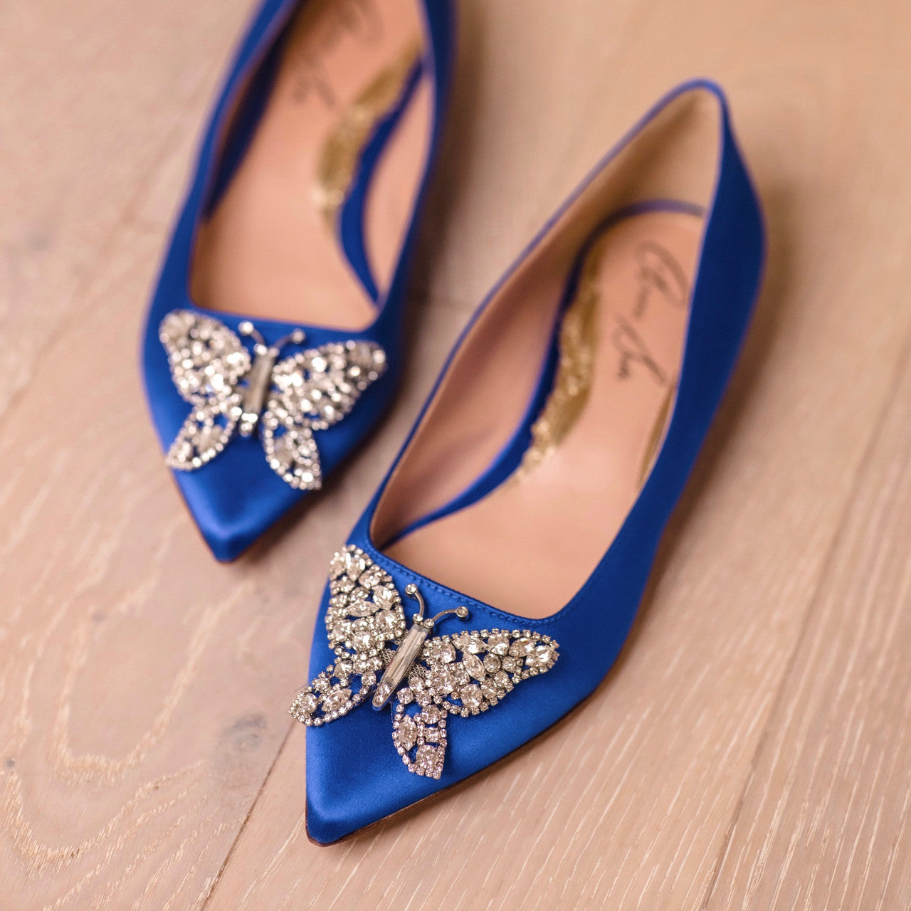 Eliana Butterfly Pointy Flats Cobalt Blue Satin