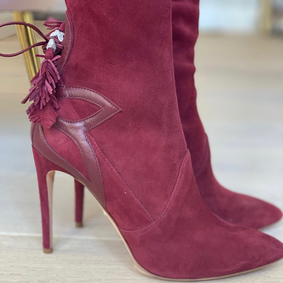 Aperto Burgundy Suede Knee High Boots