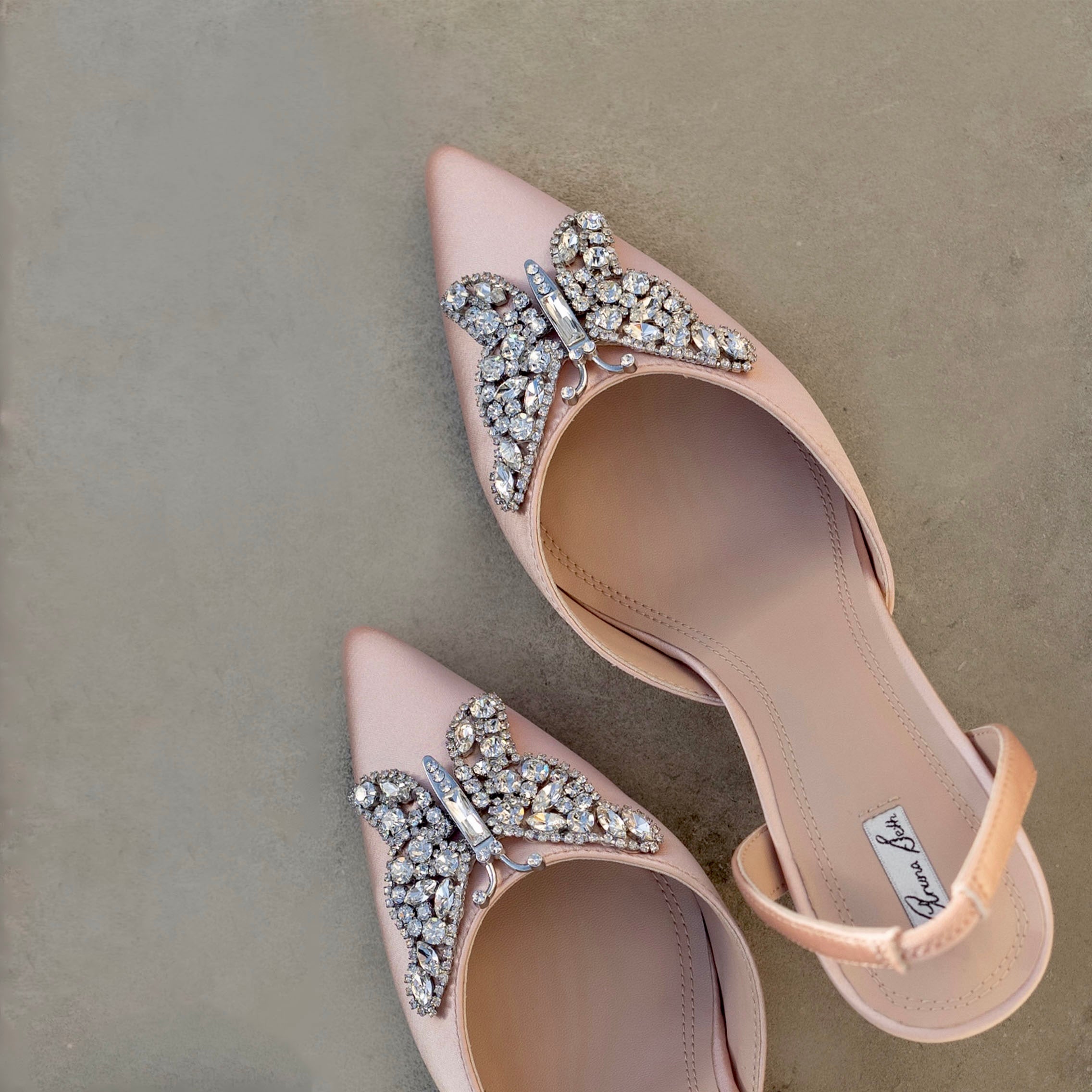 Love Butterfly Slingback Heels Pale Pink Satin