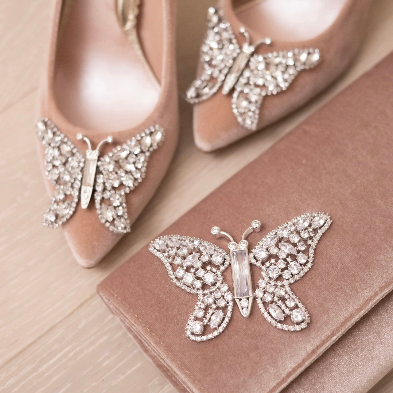 Emilia Butterfly Heels Blush Velvet