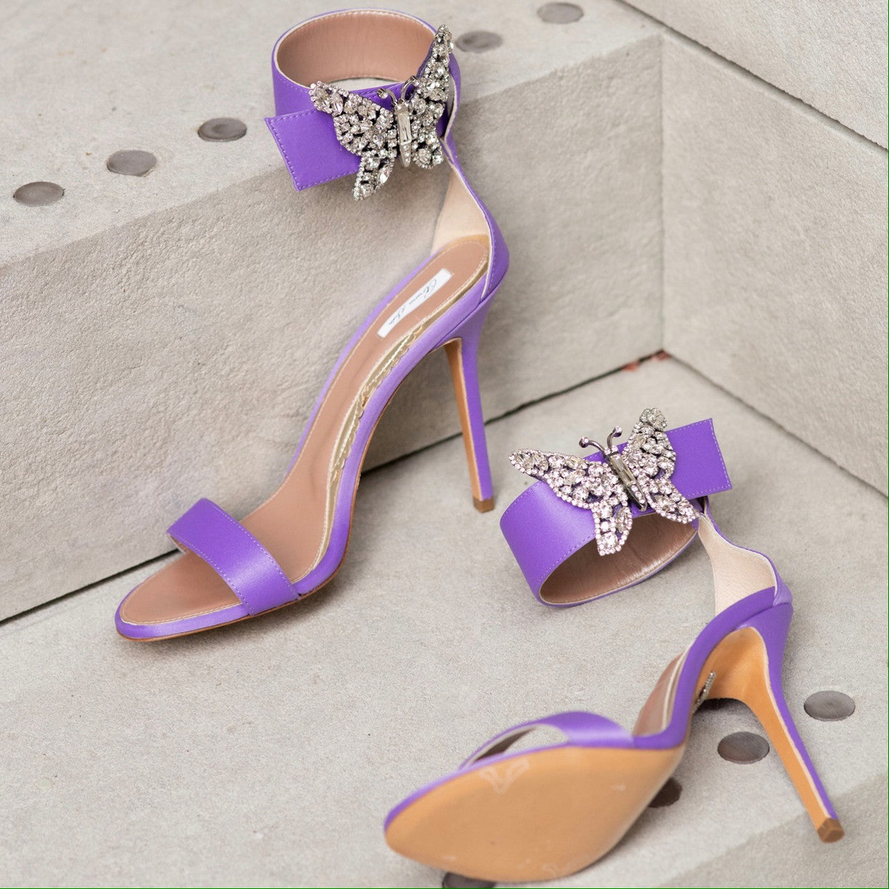 Portofino Butterfly High Heel Sandals Lilac Satin