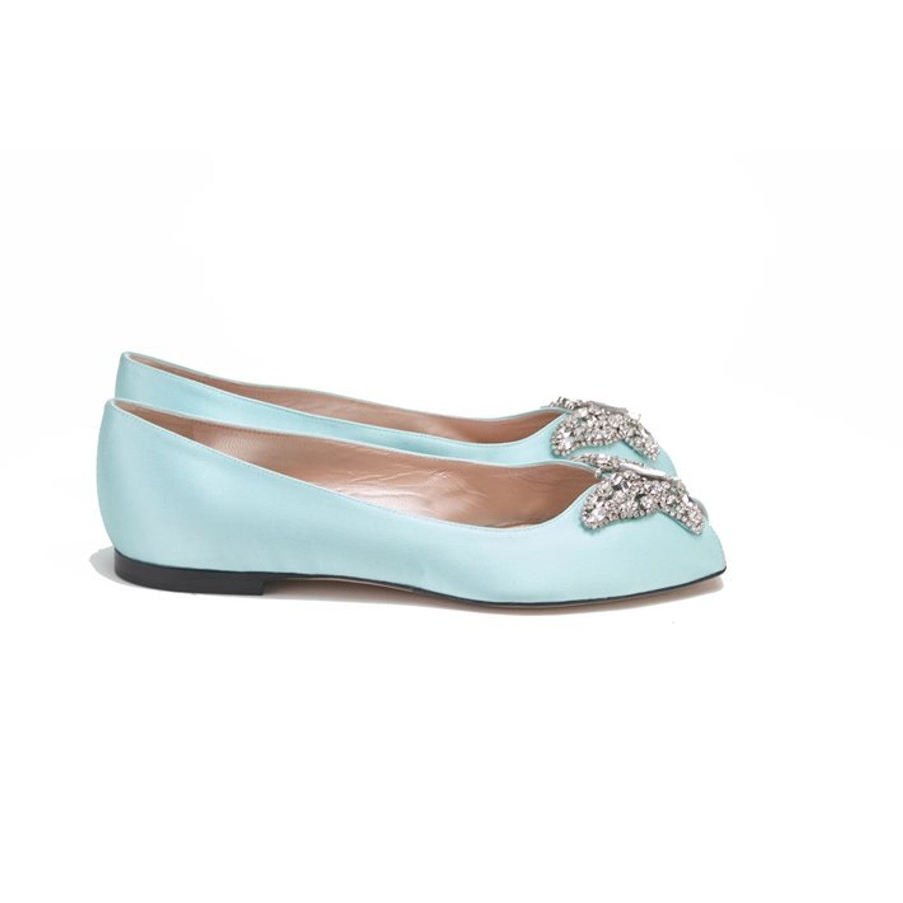 Liana Butterfly Open Toe Flats Tiffany Blue Satin