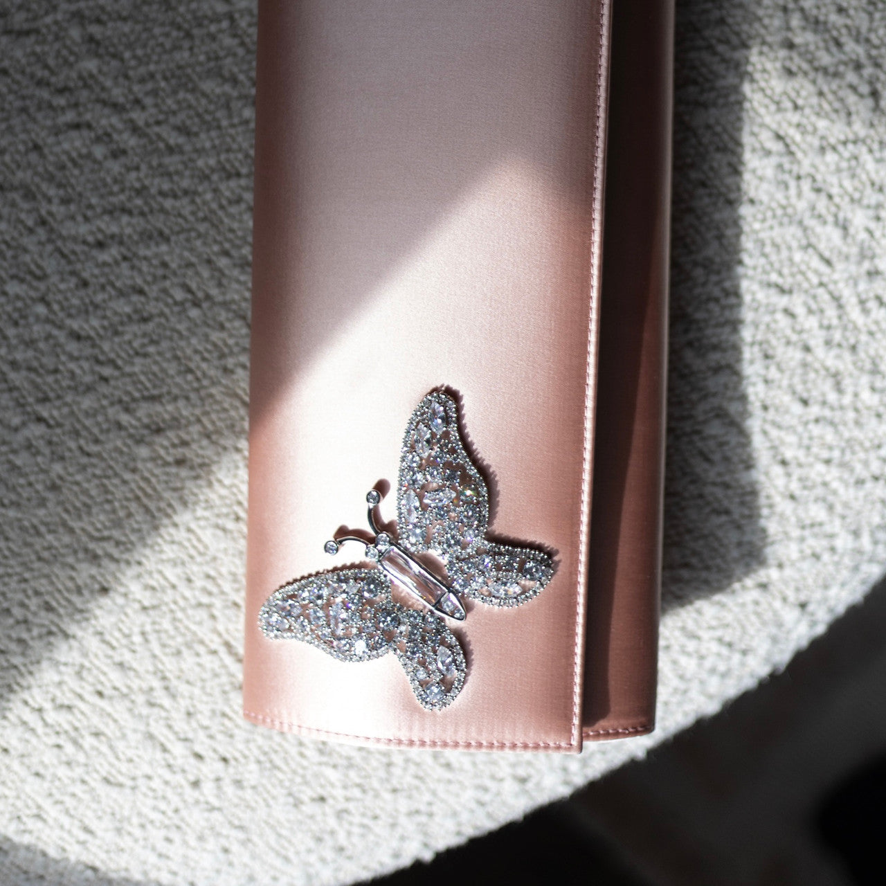 Pale Pink Satin Butterfly Clutch Bag