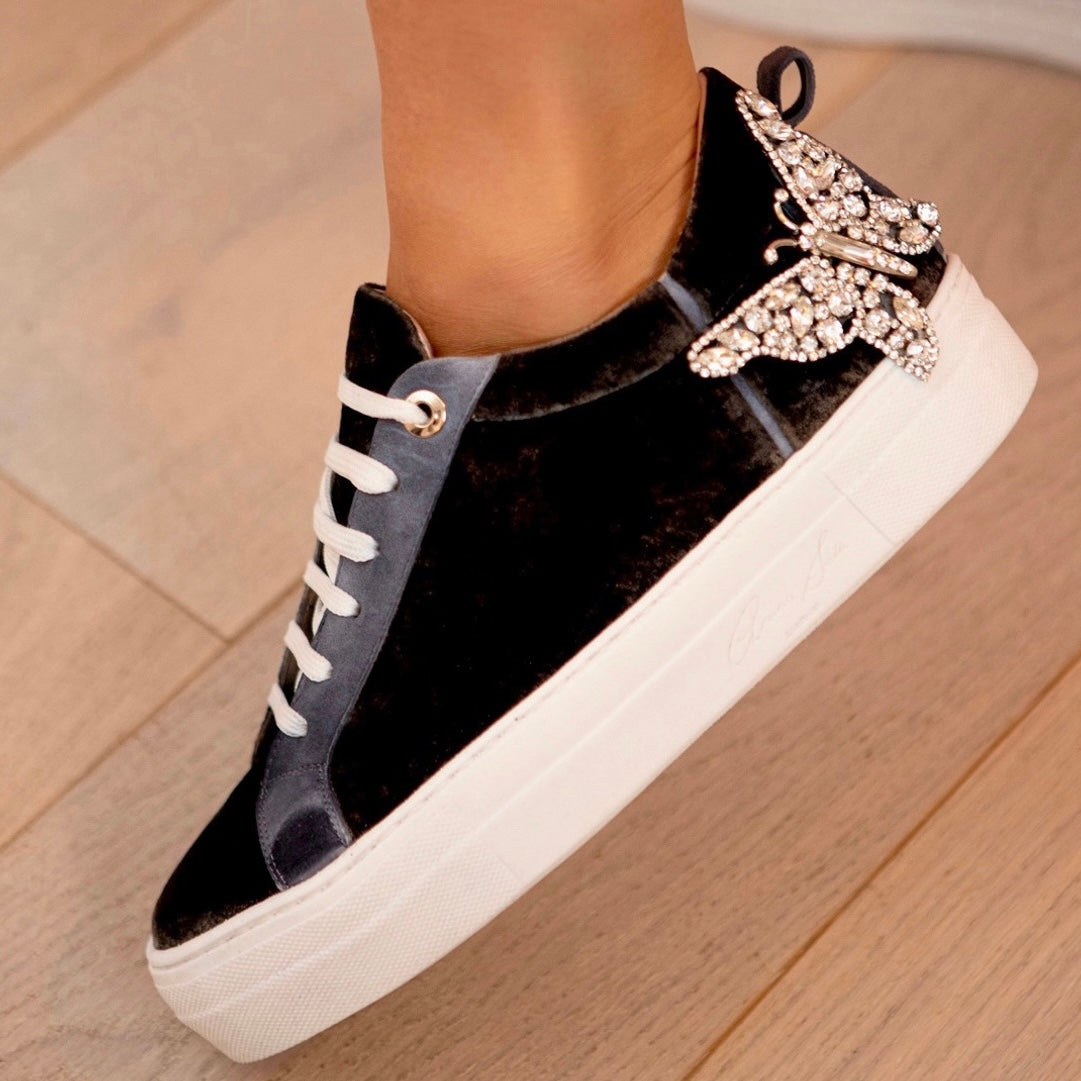 Rocket Grey Velvet Butterfly Sneaker