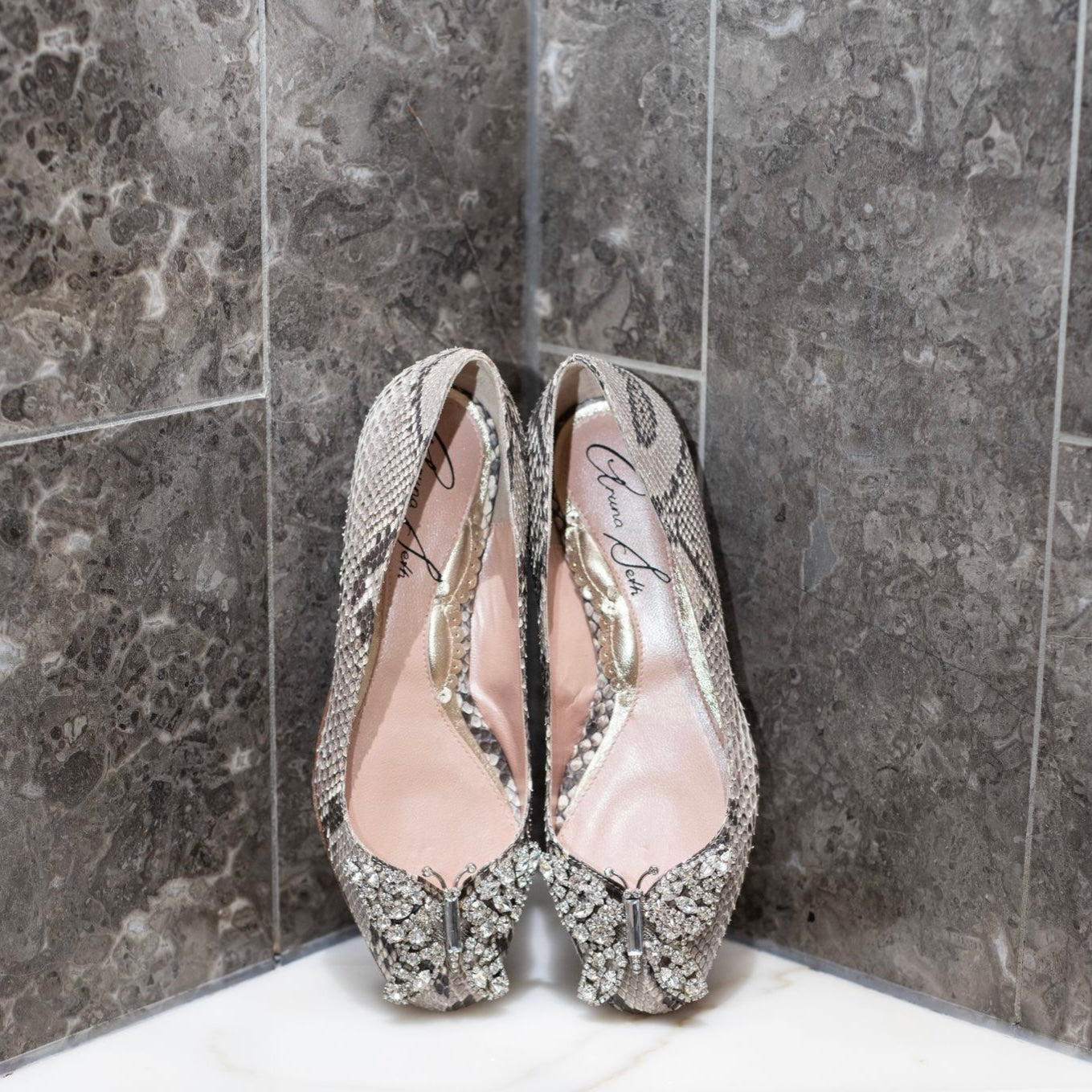 Carrie Butterfly Flats Stone Grey Printed Python