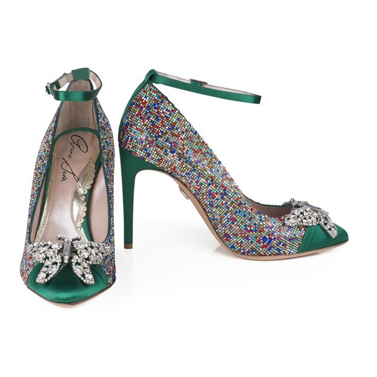 Confetti Butterfly Heels Emerald Green Satin