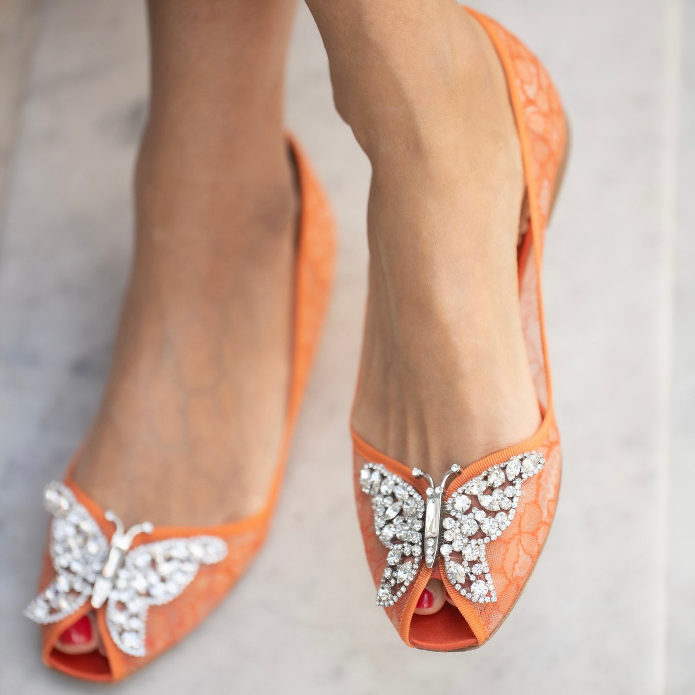 Liana Butterfly Open Toe Flats Orange Lace