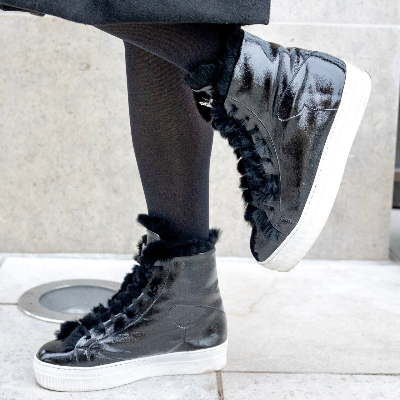 Brompton High Top Black Patent Sneaker