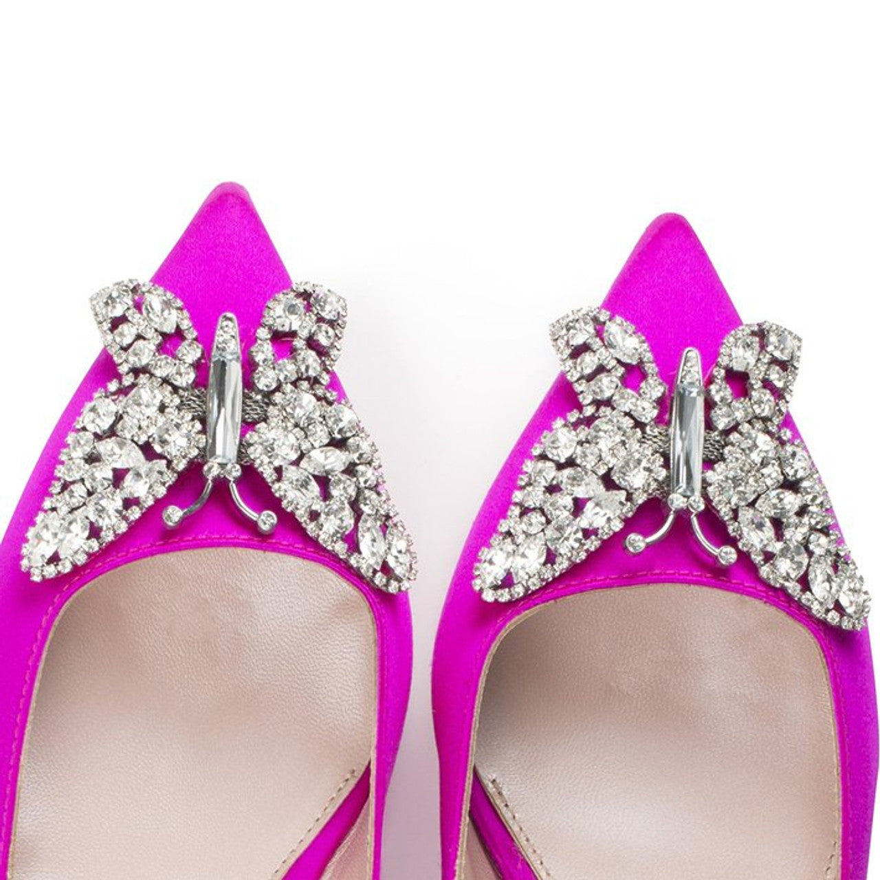 Eliana Butterfly Pointy Flats Neon Pink Satin