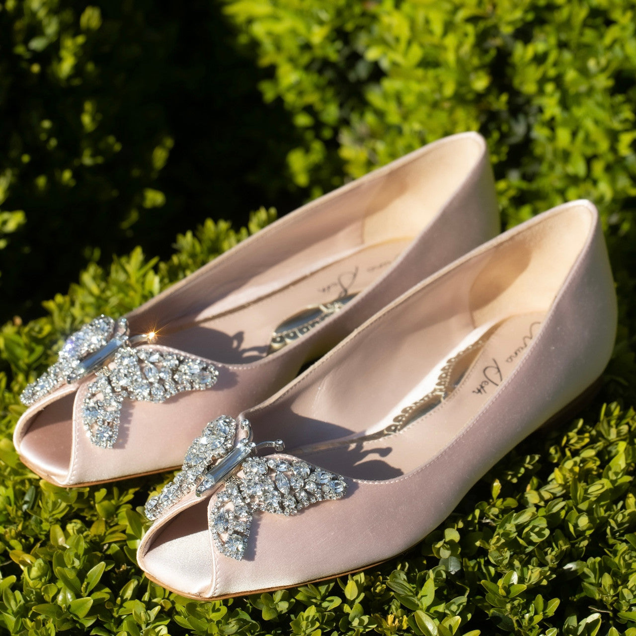 Liana Butterfly Open Toe Flats Champagne Satin