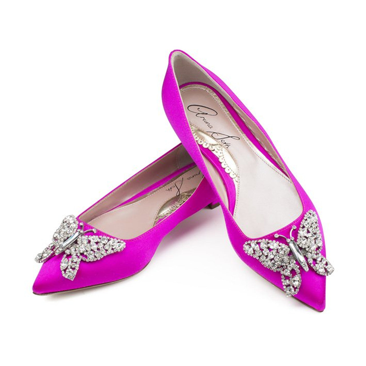 Eliana Butterfly Pointy Flats Neon Pink Satin